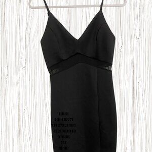 Classic Black V-Neck Dress – Sexy Mesh Waist Cocktail Look, Size M